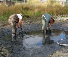 Anders and Grace in drained pond